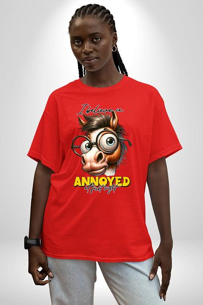 Angemiel Eyeglasses Edgy Horse Comedy Red Oversize Women Men Front Printed T-Shirt