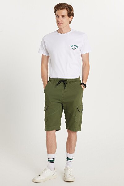 Tudors Ανδρικό σορτς Relax Fit Άνετο 100% βαμβακερό Cargo Pocket Khaki Capri