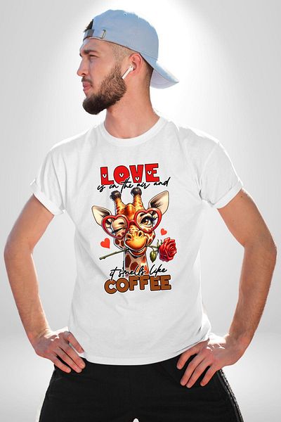 Angemiel The Combination of Coffee and Love Rose Heart Glasses White Oversize Women's Men's Front Printed T-Shirt