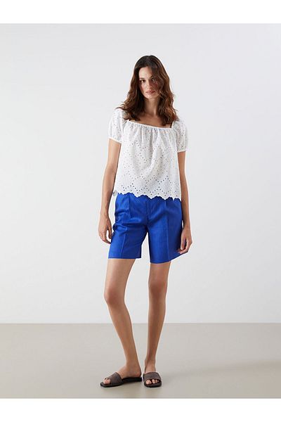 LC Waikiki Blue Loose Fit 100% Linen Women's Shorts