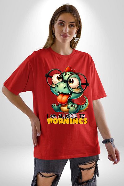 Angemiel I Have Allergies in the Morning Summer Funny Red Oversize Women Men Front Printed T-Shirt