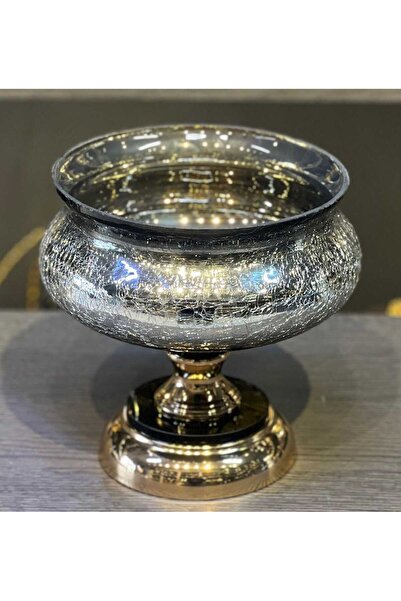 CENGİZ ÇEYİZ Metal Ayaklı Yuvarlak Cam Meyvelik 22x22x21 cm MZD-138 Altın-Gümüş