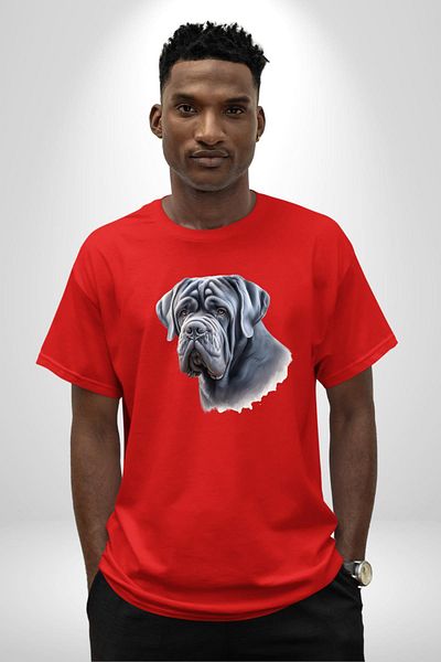 Angemiel Neapolitan Mastiff Love Big Dog Red Oversize Women's Men's Front Printed T-Shirt