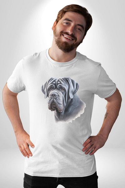 Angemiel تي شيرت مطبوع من الأمام للنساء والرجال من Neapolitan Mastiff Love Big Dog باللون الأبيض