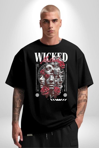 Angemiel Rose and Faces the Power of Method Emotional Black Oversize Women Men Front Printed T-Shirt