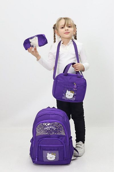 Weynes Dark Purple Girl's Teddy Bear 3-Piece Set Quality Fabric Primary School Bag Wsb5036