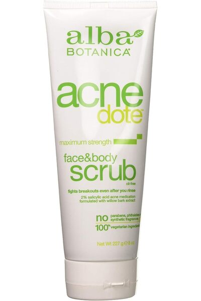 Alba Botanica مقشر الوجه والجسم من أكنيدويت، 8 أونصة - عبوة من قطعتين