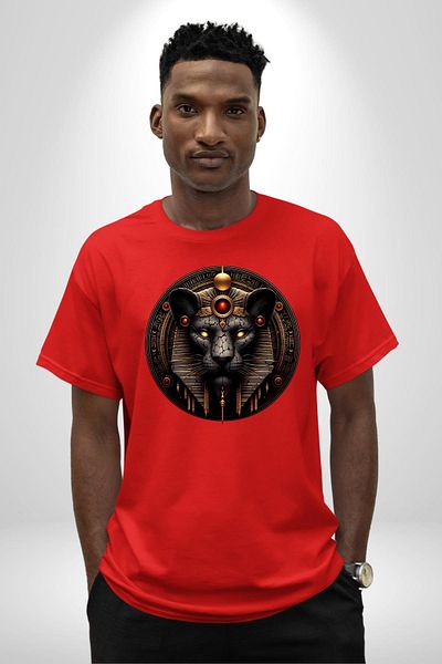 Angemiel Menhit Goddess of War, Protection and Hunting Red Oversize Women's Men's Front Printed T-Shirt