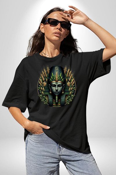 Angemiel Neper God Ancient Abundance Symbol Egypt Black Oversize Women Men Front Printed T-Shirt