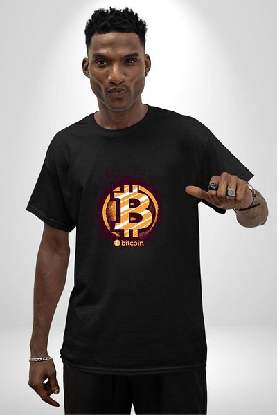 Angemiel Digital Revolution Rise of Bitcoin Crypto Coin Black Oversize Women Men Front Printed T-Shirt