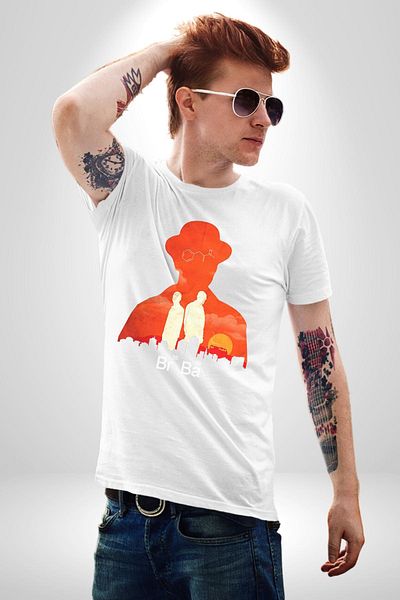 Angemiel تي شيرت Walter White Br Ba Silhouette أبيض كبير الحجم للنساء والرجال مطبوع من الأمام