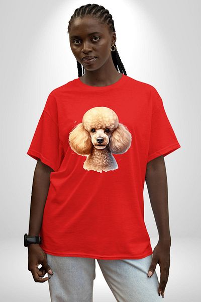 Angemiel Clever Popular Poodle Dog Friendly Red Oversize Women's Men's Front Printed T-Shirt