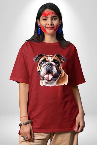 Angemiel Legendary Bulldog Dog Friendly Red Oversize Women's Men's Front Printed T-Shirt