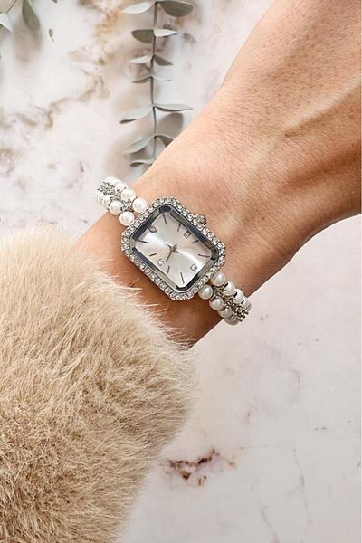 OQQO Phoebe Gray Pearl Stone Women Wrist Watch