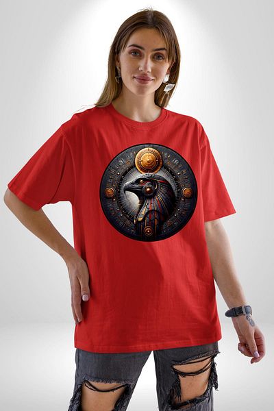 Angemiel God of the Sky and Light Ra Egyptian Red Oversize Women's Men's Front Printed T-Shirt