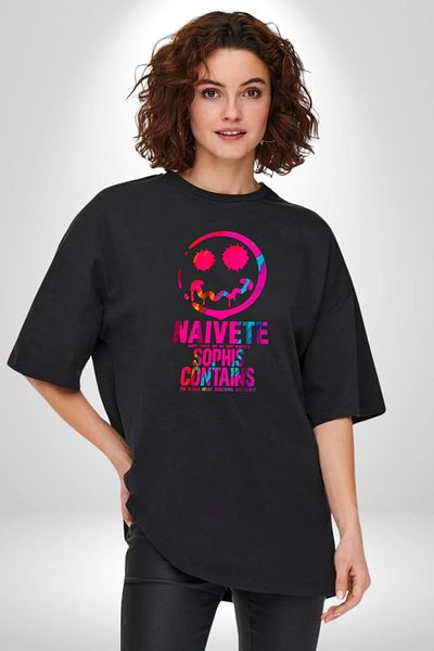 Angemiel Happy People Think Differently, Be Happy Black Oversize Women Men Front Printed T-Shirt