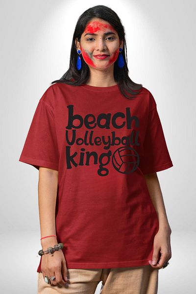 Angemiel Beach Volleyball Rental Written Red Oversize Women's Men's Front Printed T-Shirt