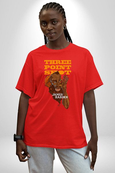 Angemiel James Harden Three Count Shot Basketball Red Oversize Women's Men's Front Printed T-Shirt