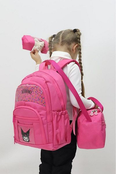 Weynes Dark Pink Girl's Teddy Bear 3-Piece Set Quality Fabric Primary School Bag Wsb5036