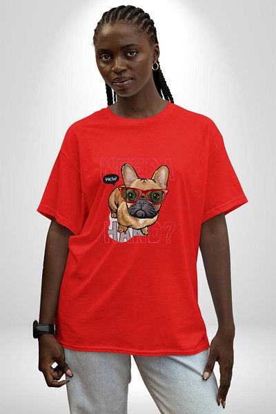 Angemiel Need a Hand Printed Funny and Cute Design Red Oversize Women's Men's Front Printed T-Shirt