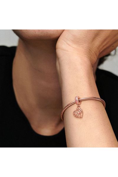 OEM Charm compatible with Pandora bracelet, Family Tree model, made of silver, rose gold color