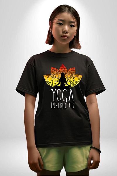 Angemiel Yoga and Meditation Lotus Flower Black Oversize Women's Men's Front Printed T-Shirt