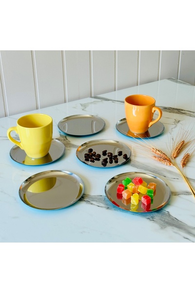 Melinda Snack Bowl Mini Cake Plate Silver Color Set of 6 (12X12 cm)