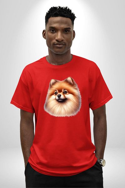 Angemiel Pomeranian Cute Sweet Popular Dog Design Red Oversize Women Men Front Printed T-Shirt