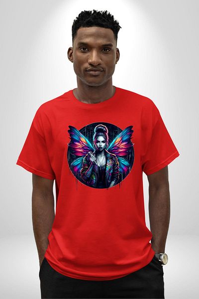 Angemiel Energetic Street Style Winged Design Red Oversize Women's Men's Front Printed T-Shirt