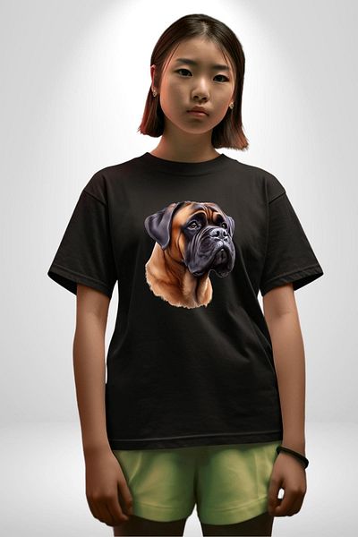 Angemiel Strong Bullmastiff Dog Black Oversize Women's Men's Front Printed T-Shirt
