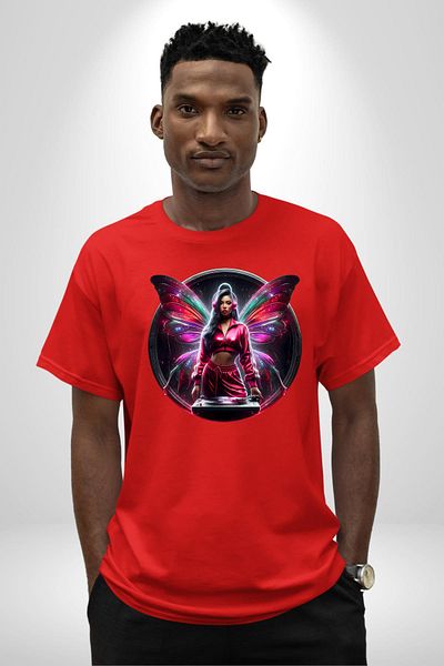 Angemiel Dj Butterfly New Generation Special Design Red Oversize Women's Men's Front Printed T-Shirt
