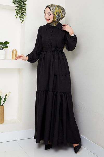 ModaMerve Belted Dress Hbs3025 Black