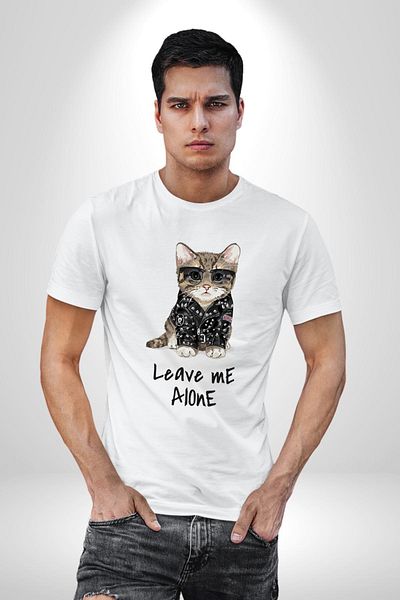 Angemiel تي شيرت I Leave You Alone بتصميم قطة على طراز Punk باللون الأبيض كبير الحجم للنساء والرجال مطبوع من الأمام
