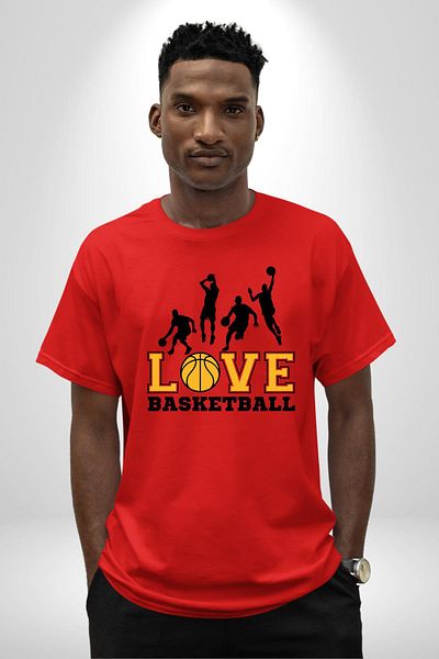 Angemiel Street Basket Love with Basketball Ball Red Oversize Women Men Front Printed T-Shirt