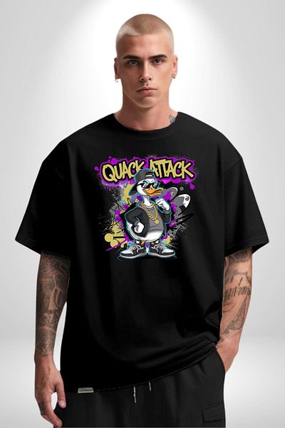 Angemiel  Style Duck Cool Sports Shoes Black Oversize Women's Men's Front Printed T-Shirt