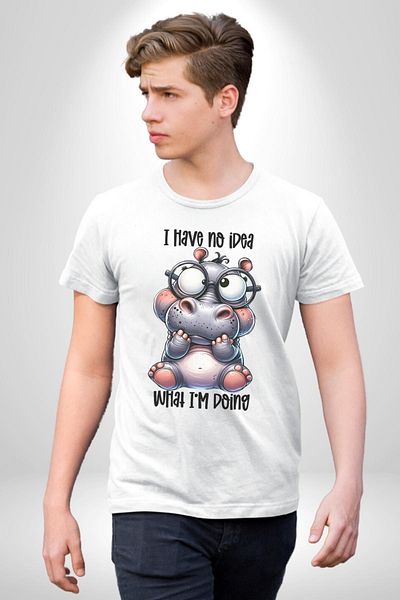 Angemiel تي شيرت مطبوع عليه Hippopotamus Let's Go Written Humor Funny Design أبيض كبير الحجم للنساء والرجال مطبوع من الأمام