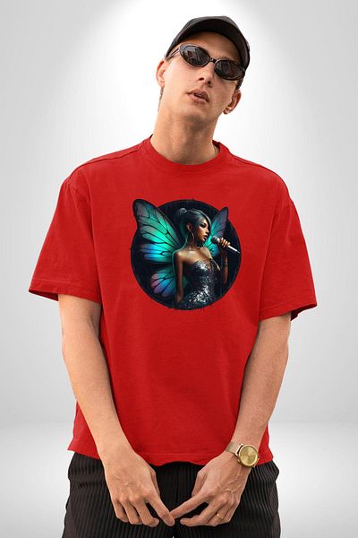 Angemiel Shiny Dress Butterfly Wings Women's Red Oversize Women's Men's Front Printed T-Shirt