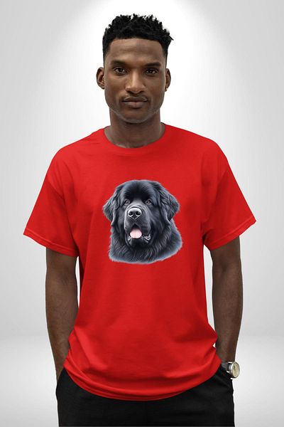 Angemiel Newfoundland Strong Water Friendly Dog Red Oversize Women's Men's Front Printed T-Shirt
