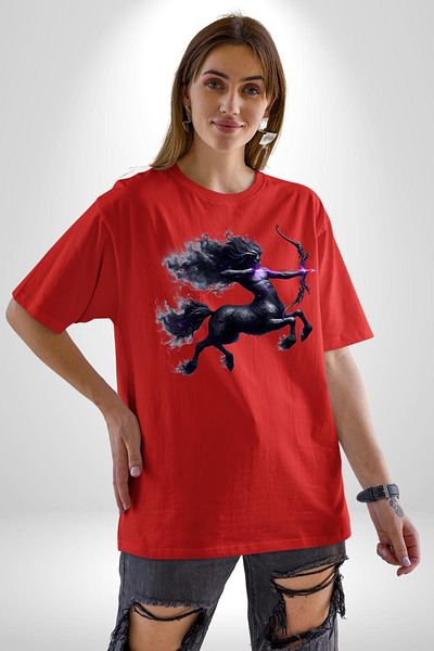 Angemiel Sagittarius Special Design Red Oversize Women's Men's Front Printed T-Shirt