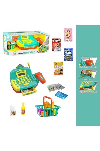 VARDEM OYUNCAK ماكينة تسجيل النقود لعبة مع محاسبة صوتية وضوئية وقارئ باركود مكون من 29 قطعة LS820A19-8