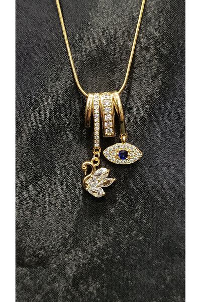 DNA Takı Swan and Eye Charms Dangle Stainless Steel Necklace