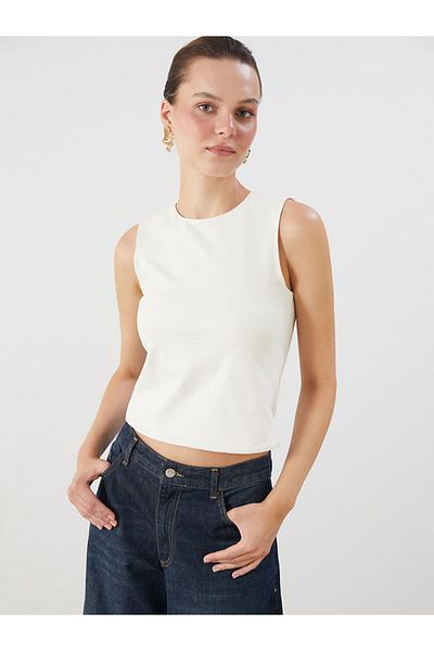 LC Waikiki Ecru Crew Neck Women's Tank Top