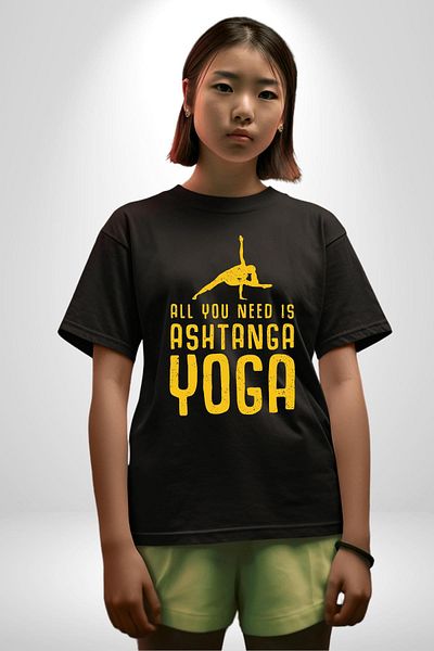 Angemiel Ashtanga Yoga Simplicity and Strength Black Oversize Women Men Front Printed T-Shirt