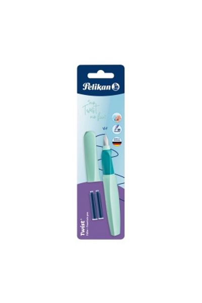 Pelikan Twist Neo Mint Fountain Pen, Material Plastic, Color Mint, Medium Nib, 2 Blue Refills, Blister