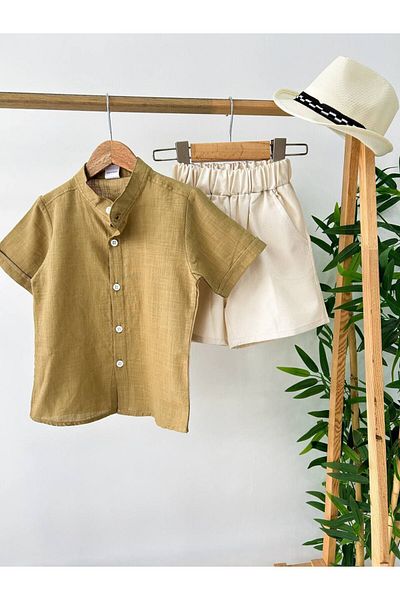 GÖKJOY BUTİK Quality Hat Included 3-Piece Boy's Shirt and Shorts Suit