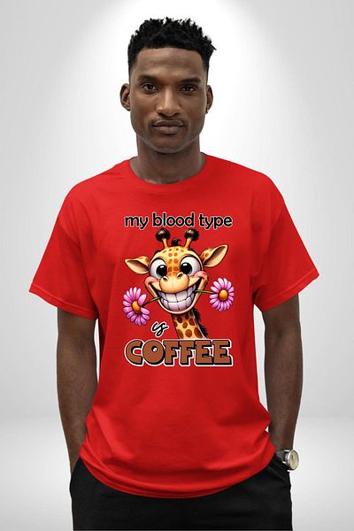 Angemiel Coffee Passion Love Giraffe Flower Red Oversize Women Men Front Printed T-Shirt