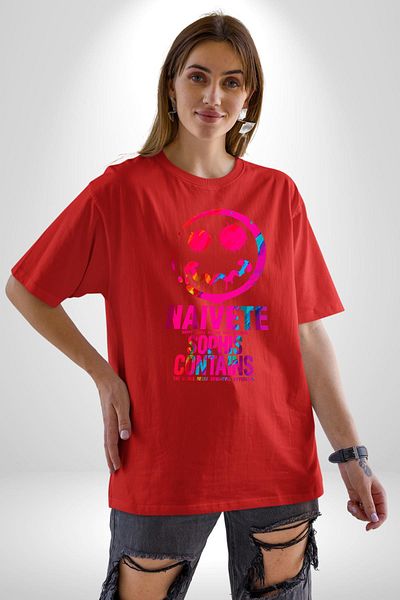 Angemiel Happy People Think Different, Be Happy Red Oversize Women Men Front Printed T-Shirt