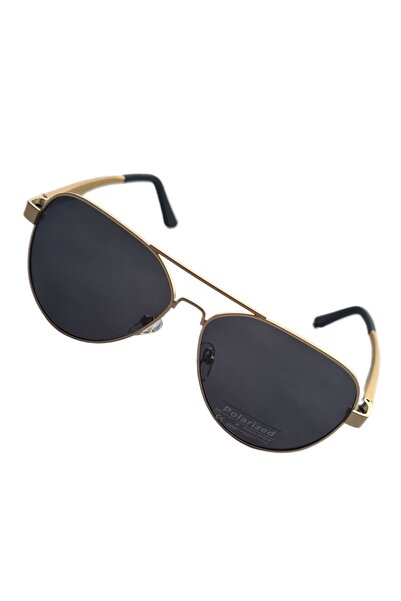 Globalport Retail Men's sunglasses, Aviator, polarized UV400, Gold aluminum frame, Shadow lenses