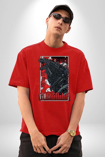 Angemiel Team Godzilla Anime Legendary Monster Anime Red Oversize Women Men Front Printed T-Shirt