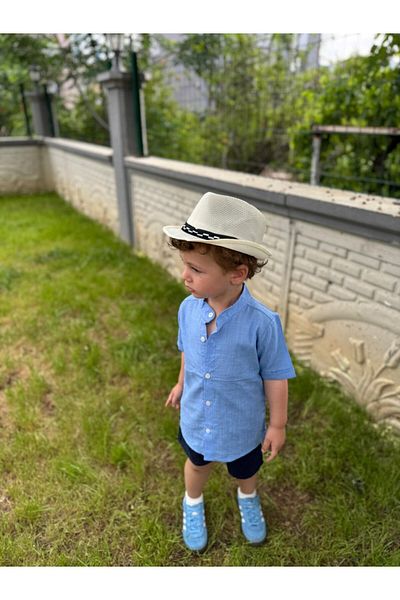 GÖKJOY BUTİK Premium Quality Hat Included 3-Piece Boy's Shirt and Shorts Suit